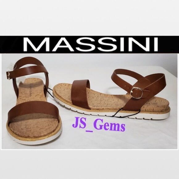 New Massini Shoes Women's Size 9 Sandal Brown Tan Cork Adjustable Straps NWT - Picture 1 of 12